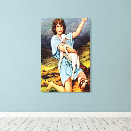 1 Samuel 17 David doodt een leeuwendoek Canvas Afdruk (Insitu (Houten vloer))