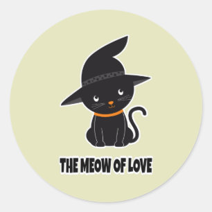 1.schattige, mooie zwarte kattenmaag van liefde ronde sticker