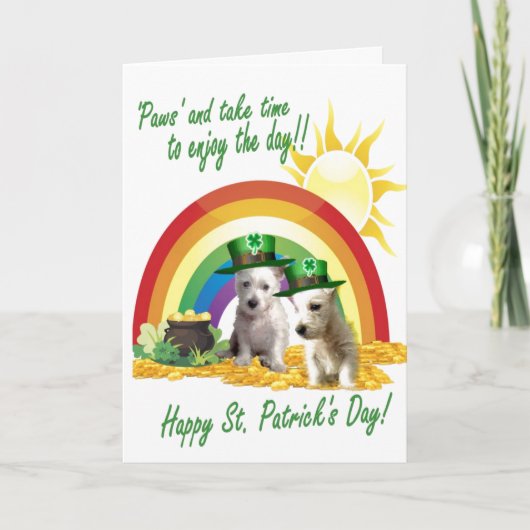 1. Schattige St. Patrick van Jongen Westie Kaart (Voorkant)