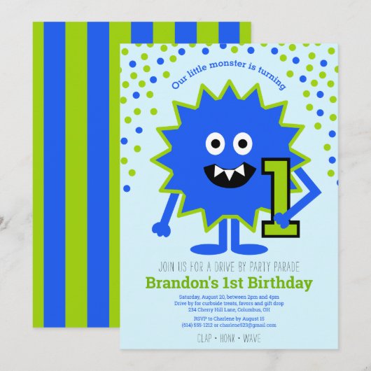 1 september 2010 met Blue Cute Little Monster Boy Kaart (Voorkant / Achterkant)