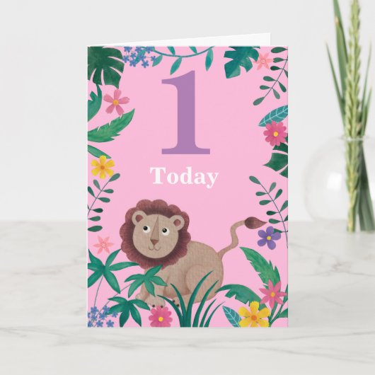 1 sr Birthday floral Little Oerwoud Lion Kaart (Voorkant)