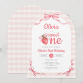 1 Sweet One Strawberry Girl 1st Birthday Kaart (Voorkant / Achterkant)