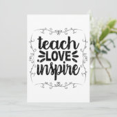 1- Teach Love Inspire Shirt, Retro  leraar Bedankkaart (Staand voorkant)