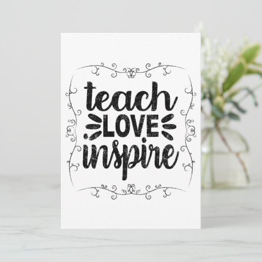 1- Teach Love Inspire Shirt, Retro  leraar Bedankkaart (Staand voorkant)