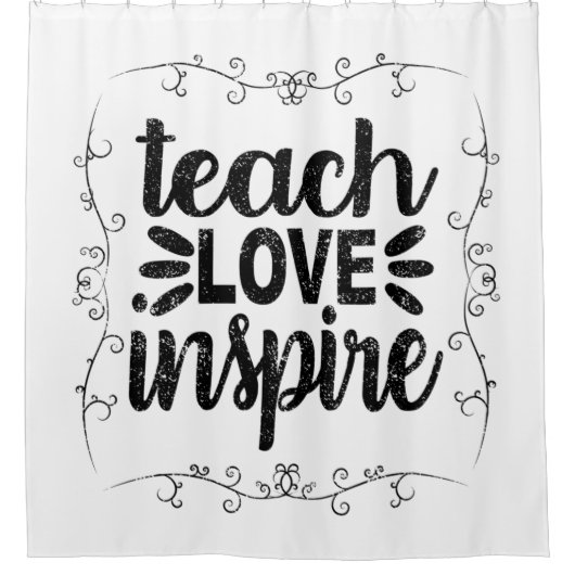 1- Teach Love Inspire Shirt, Retro  leraar Douchegordijn (Voorkant)