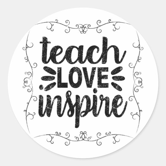 1- Teach Love Inspire Shirt, Retro leraar Ronde Sticker (Voorkant)