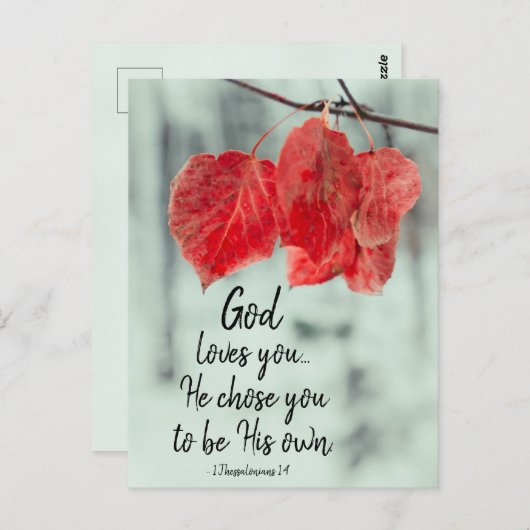 1 Thessaliërs 1:4 God houdt van je... hij koos je, Briefkaart (Voorkant / Achterkant)