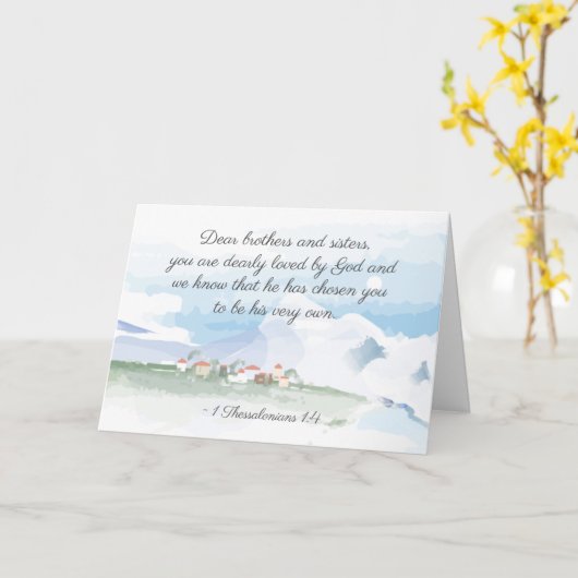 1 Thessaliërs 1:4 Hij heeft jou Bijbel gekozen Kaart (Gele Bloem)