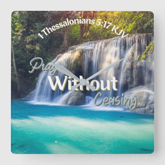 1 Thessaliërs 5:17 Bijbelse muur-klok op het Verse Vierkante Klok (Voorkant)