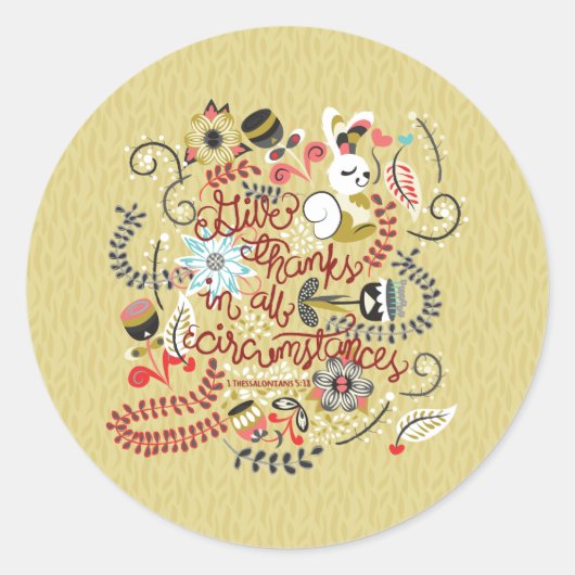 1 Thessaliërs 5:18 geven Bedankt in heel Circumsta Ronde Sticker (Voorkant)