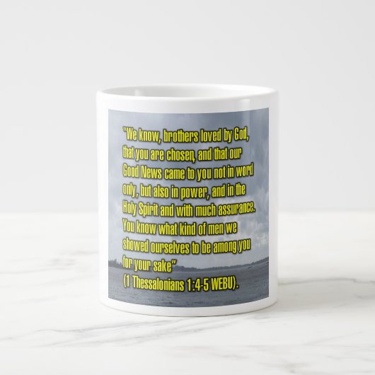 1 Thessalonicenzen 1:4-5 WEBU Mok (Voorkant)