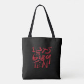 1 Thru Ten Typography In Red On Black Pattern Tote Bag (Achterkant)