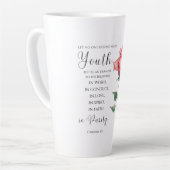 1 Timotheüs 4:12 - Jeugd Bijbel vers Bloem Latte Mok (Linkerhoek)