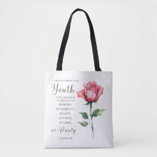 1 Timotheüs 4:12 - Jeugd Bijbel vers Bloem Tote Bag
