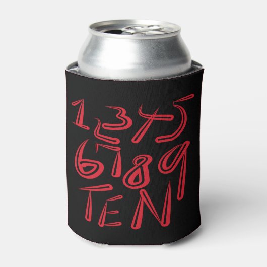 1 tot en met tien typografie in rood op zwart patr blikjeskoeler (Blikje Voorkant)