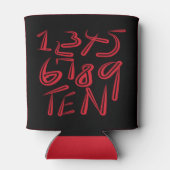 1 tot en met tien typografie in rood op zwart patr blikjeskoeler (Achterkant)
