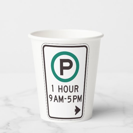 1 uur parkeren teken voor gecontroleerde parkeerzo papieren bekers (Voorkant)