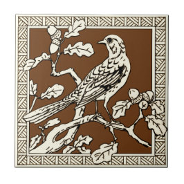 #1 van 12 Repro 1880s Minton Mocha Bird Series Tegeltje