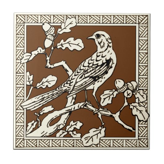 #1 van 12 Repro 1880s Minton Mocha Bird Series Tegeltje (Voorkant)