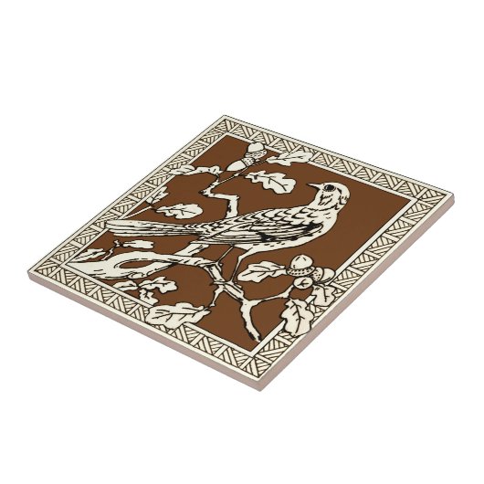 #1 van 12 Repro 1880s Minton Mocha Bird Series Tegeltje (Zijkant)