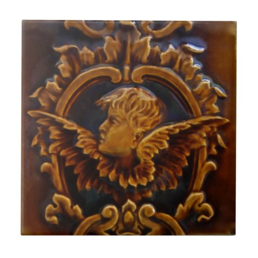 1 van 2 Antiek Victoriaans Cherub Angel Tile Repro Tegeltje (Voorkant)