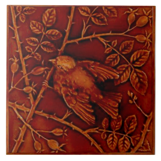1 van 2 Repro Minton Birds Faux Relief Majolica Tegeltje (Voorkant)