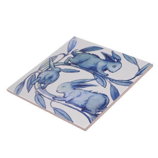 1 van 2 Repro Wm De Morgan Running Rabbits (links) Tegeltje (Zijkant)