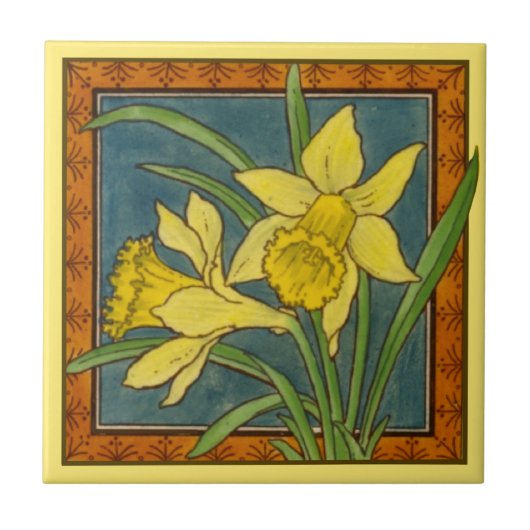 1 van 8 repro Victoriaans Maw daffodil transferwar Tegeltje (Voorkant)