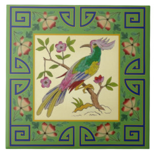 1 van Paar Minton Jade Asian Aesthetic Bird Repro Tegeltje
