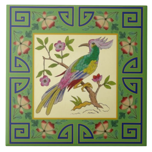 1 van Paar Minton Jade Asian Aesthetic Bird Repro Tegeltje (Voorkant)