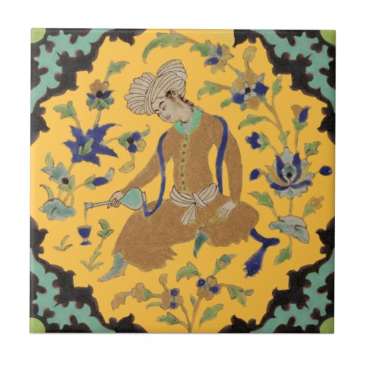 1 van Paar Turbaned Mannen Repro Antiek Perzisch Tegeltje (Voorkant)