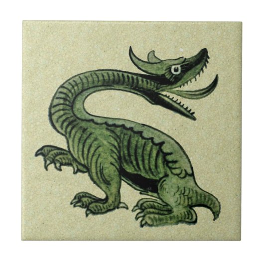 1 van Set van 2 De Morgan Green Dragon Keramische  Tegeltje (Voorkant)