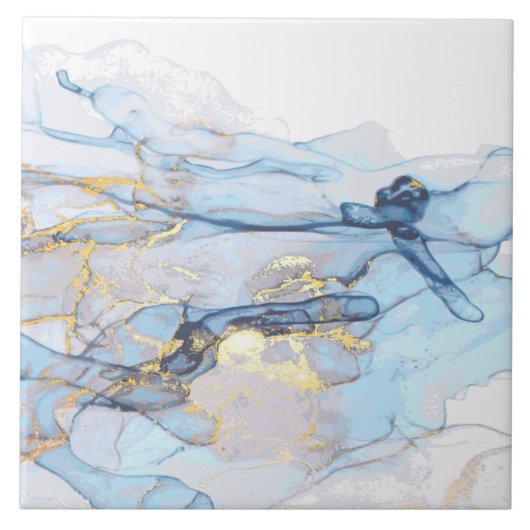 (1)Vloeibare oceaanblauw en goudmarmer Tegeltje (Voorkant)