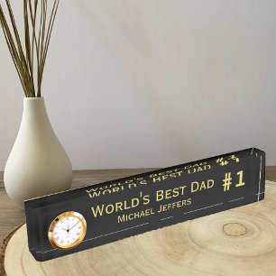 #1 Werelden Best Dad Desk Naam Bord met klok Naambordje