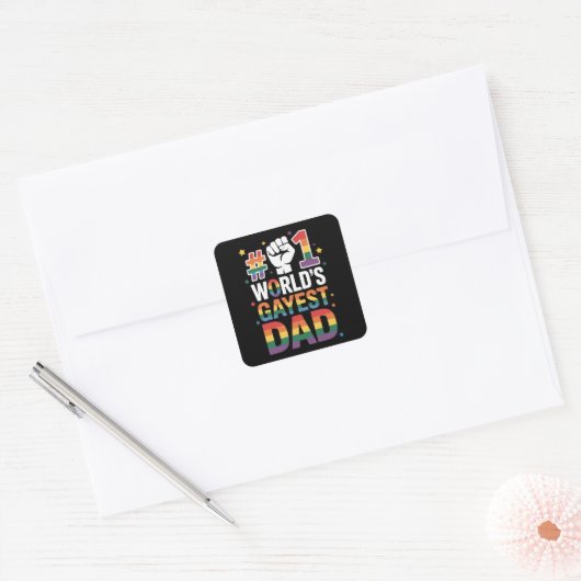 #1 Werelds Gayste Papa Funny Vaderdag LGBT Vierkante Sticker (Envelop)