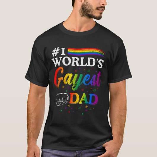 1 World'S Gayest Dad Father Papa Pops Parent Hero T-shirt (Voorkant)