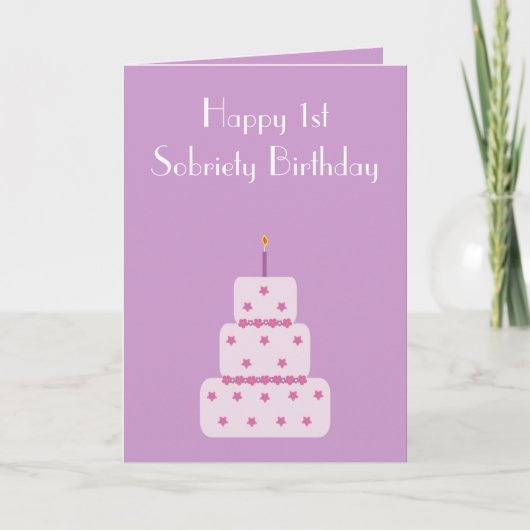1 year milestone sobriety birthday cake card kaart (Voorkant)
