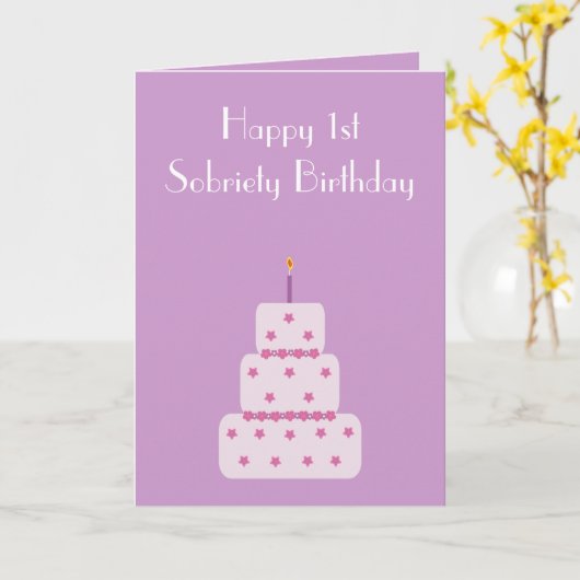 1 year milestone sobriety birthday cake card kaart (Gele Bloem)