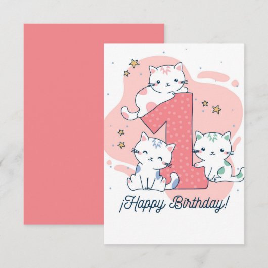 1 Year Old - Happy Birthday Kaart (Voorkant / Achterkant)