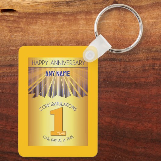 1 Year Sober Anniversary | Golden Ray 12 Step Sleutelhanger (Achterkant)