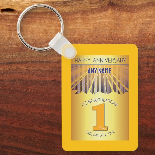 1 Year Sober Anniversary | Golden Ray 12 Step Sleutelhanger (Voorkant)