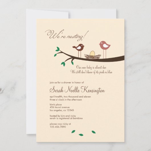 1 Yellow Egg Nesting Birds Baby shower Invitation Kaart (Voorkant)
