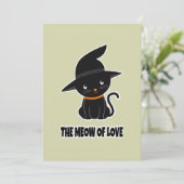 1.zachte mooie zwarte kat miauw van liefde feestdagenkaart (Staand voorkant)