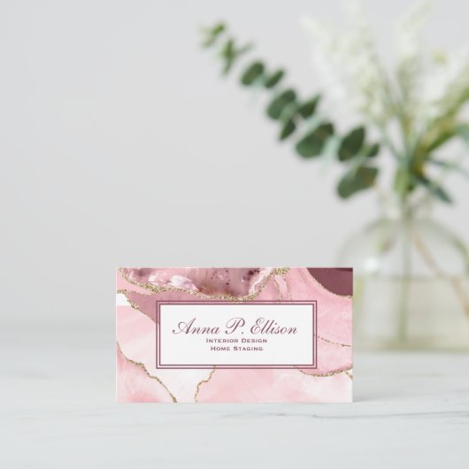 1A-Roos blush en gouden glitter agaat Visitekaartje (Staand voorkant)