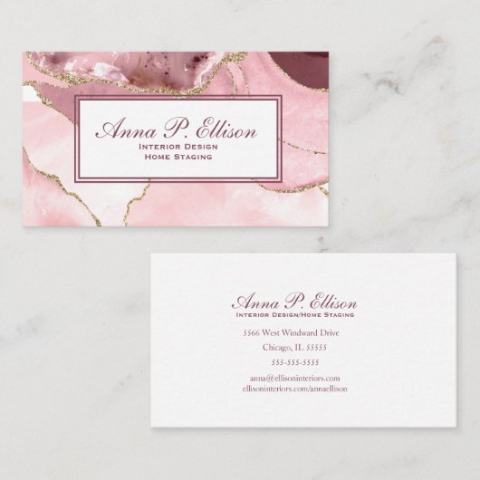 1A-Roos blush en gouden glitter agaat Visitekaartje (Voorkant / Achterkant)