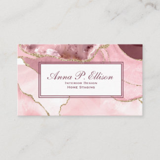 1A-Roos blush en gouden glitter agaat Visitekaartje