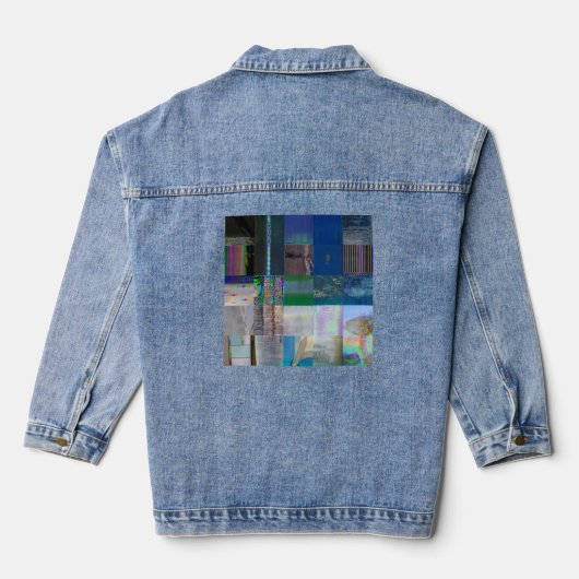 1C9984DA Glitch Art Digitale Vervorming Vaporwave Denim Jacket (Achterkant)