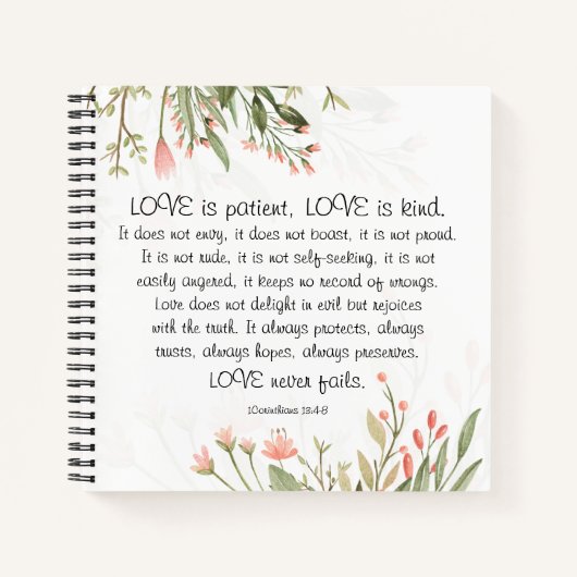 1Corinthians 13:4-8 Love is Patient Love is Sind Notitieboek (Voorkant)