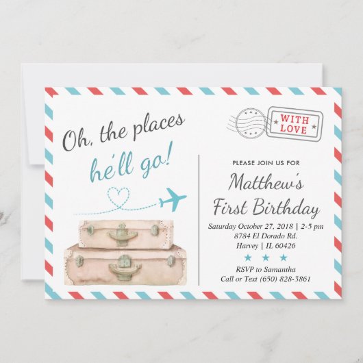 1e 2e 3e vliegtuig voor reizen kaart (Voorkant)