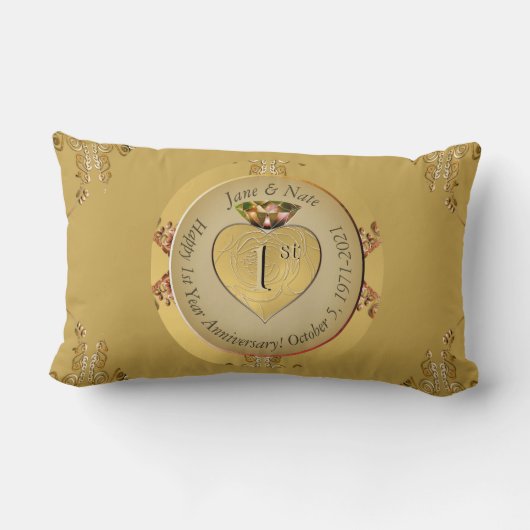 1e/50e bruiloft Jubileum Golden Kussen (Achterkant)